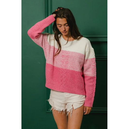 Color Block Cable-Knit Sweater