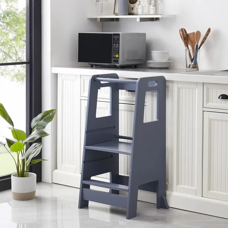 Wooden Kitchen Step Stool for Kids with Adjustable Footrest👶