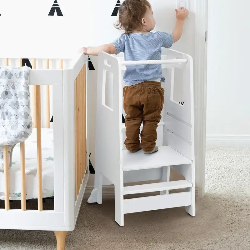 Wooden Kitchen Step Stool for Kids with Adjustable Footrest👶