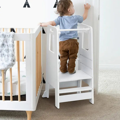 Wooden Kitchen Step Stool for Kids with Adjustable Footrest👶