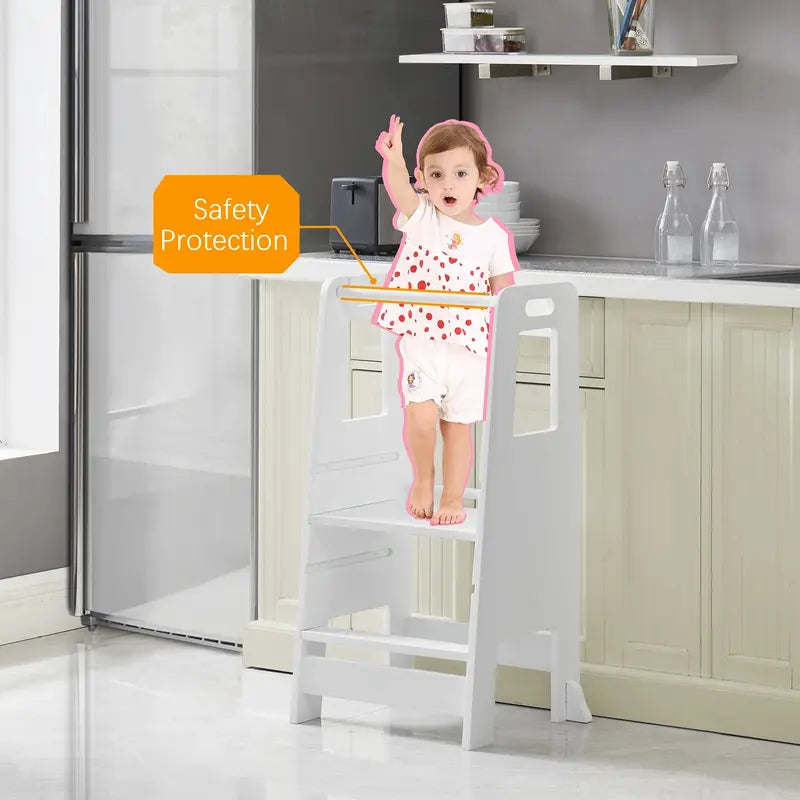 Wooden Kitchen Step Stool for Kids with Adjustable Footrest👶