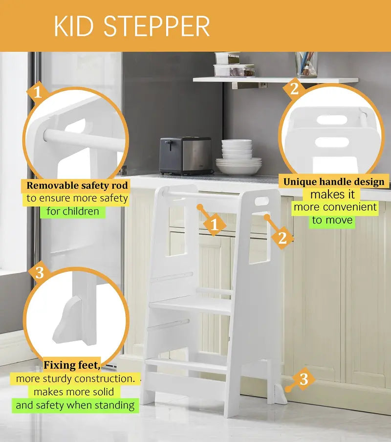 Wooden Kitchen Step Stool for Kids with Adjustable Footrest👶