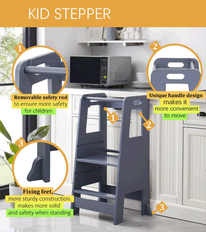 Wooden Kitchen Step Stool for Kids with Adjustable Footrest👶