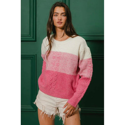 Color Block Cable-Knit Sweater