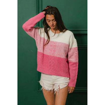 Color Block Cable-Knit Sweater
