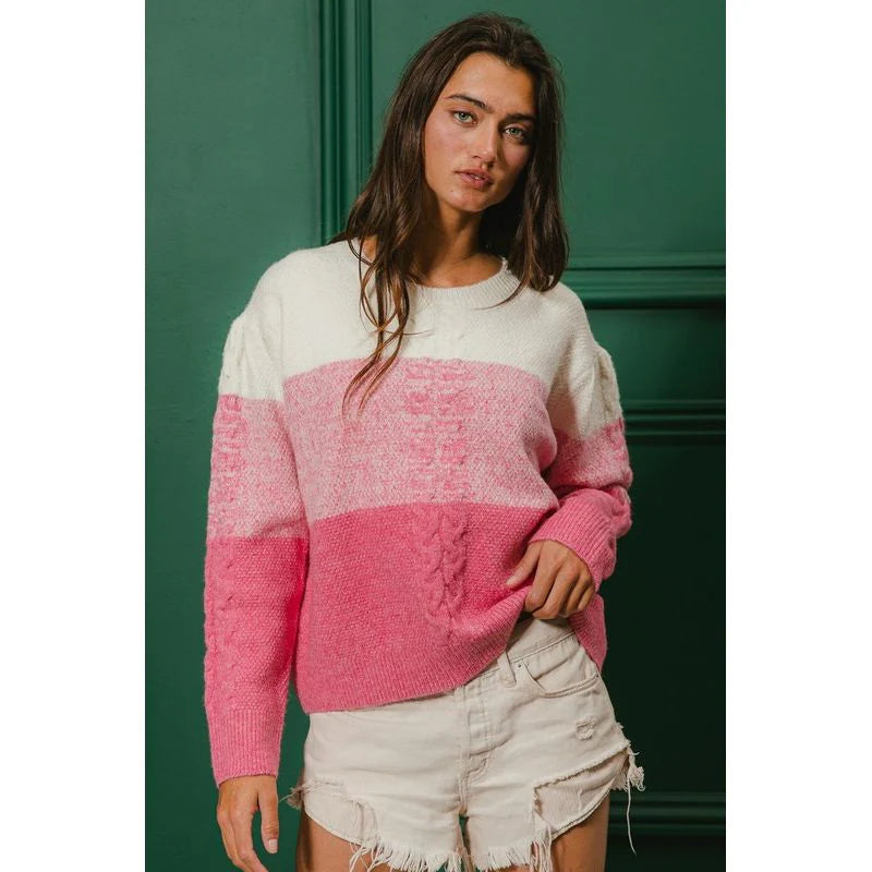 Color Block Cable-Knit Sweater
