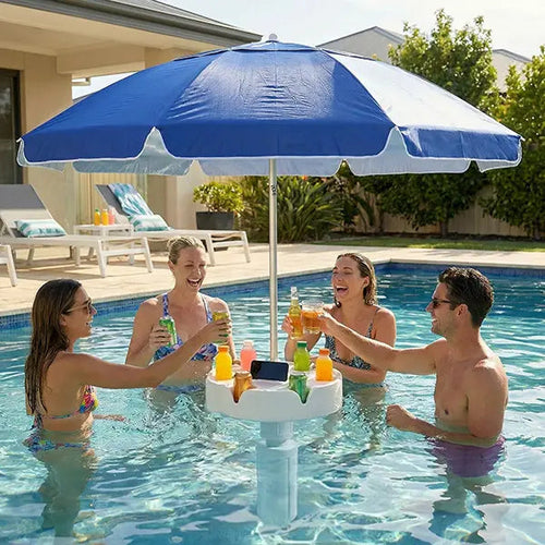 Floating Pool Umbrella with Bar and Base, Portable Pool Bar Table Umbrellas with Cup Holder & Phone Stand, Floating Poolside Shade