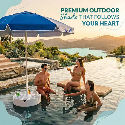Floating Pool Umbrella with Bar and Base, Portable Pool Bar Table Umbrellas with Cup Holder & Phone Stand, Floating Poolside Shade