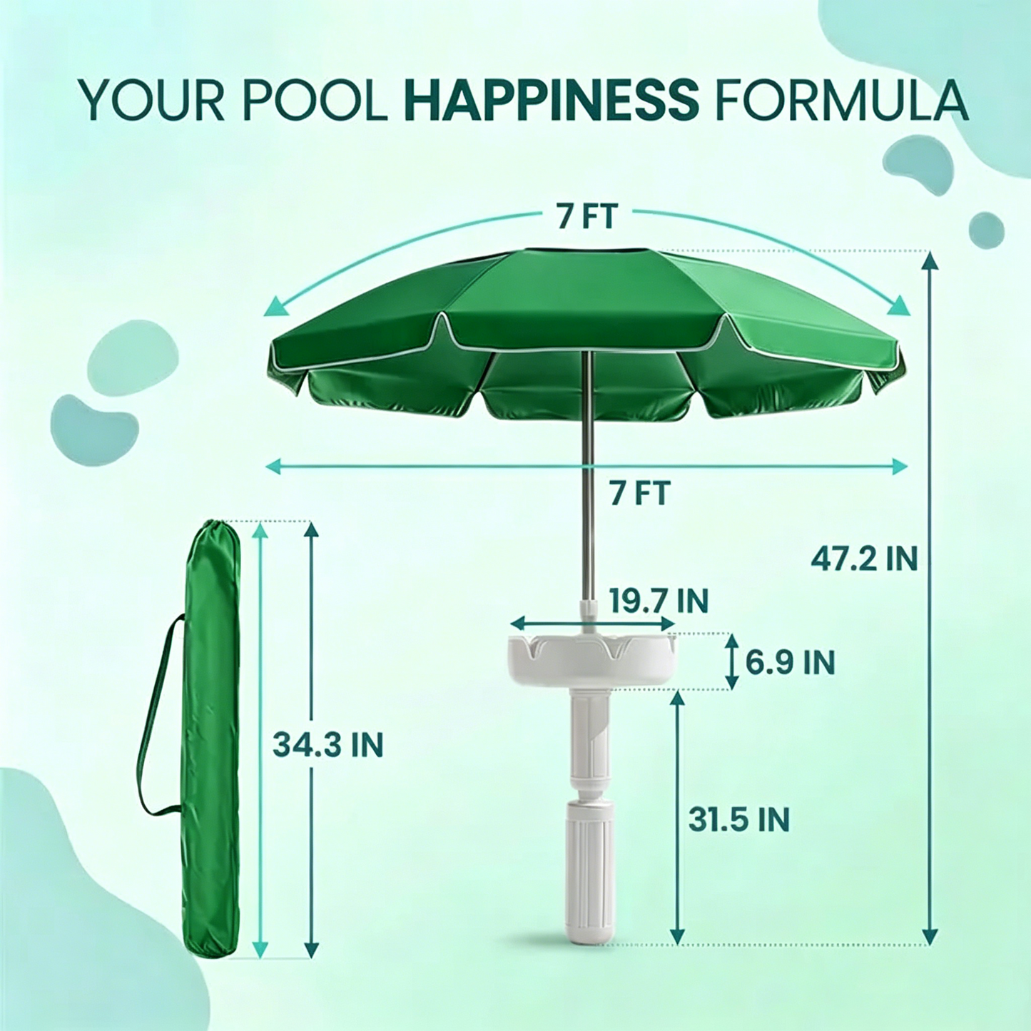 Floating Pool Umbrella with Bar and Base, Portable Pool Bar Table Umbrellas with Cup Holder & Phone Stand, Floating Poolside Shade
