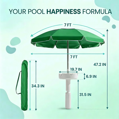 Floating Pool Umbrella with Bar and Base, Portable Pool Bar Table Umbrellas with Cup Holder & Phone Stand, Floating Poolside Shade