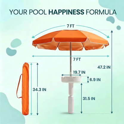 Floating Pool Umbrella with Bar and Base, Portable Pool Bar Table Umbrellas with Cup Holder & Phone Stand, Floating Poolside Shade