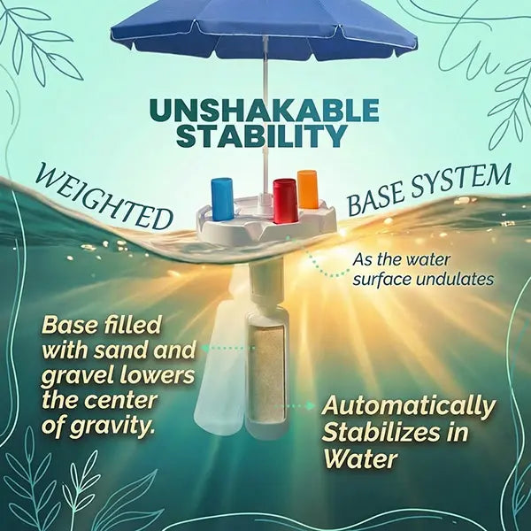 Floating Pool Umbrella with Bar and Base, Portable Pool Bar Table Umbrellas with Cup Holder & Phone Stand, Floating Poolside Shade