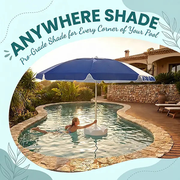Floating Pool Umbrella with Bar and Base, Portable Pool Bar Table Umbrellas with Cup Holder & Phone Stand, Floating Poolside Shade